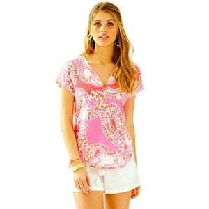 Lilly Pulitzer Duval Linen Top in “Trunk in Love” Pattern